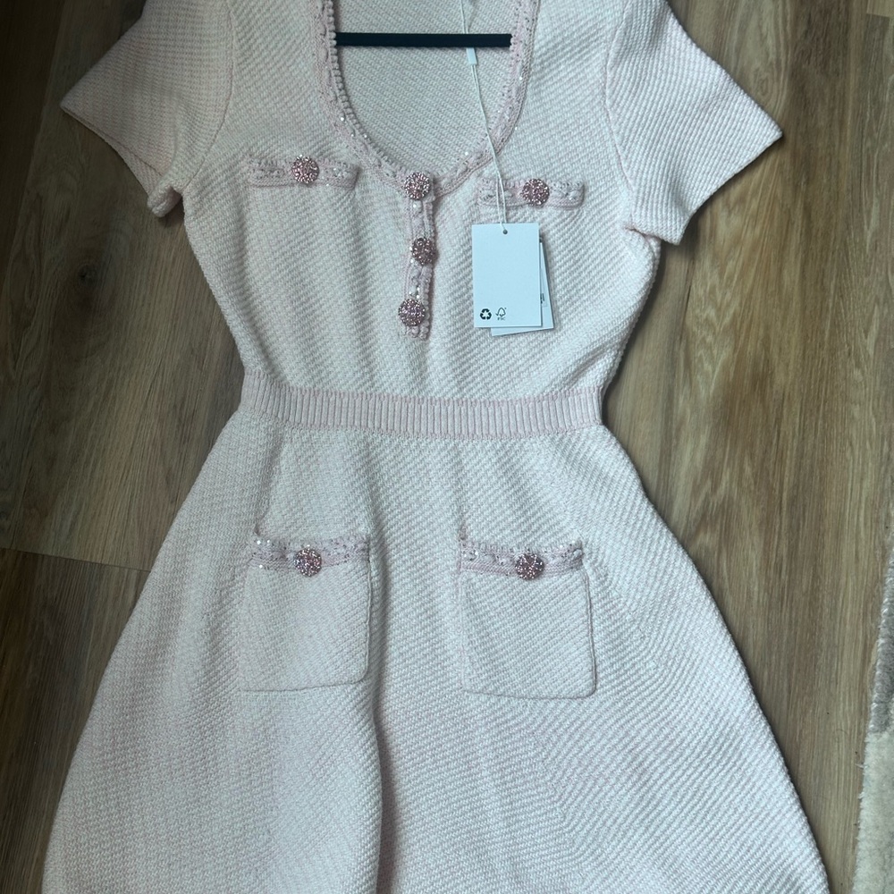 Self-Portrait Pale Pink Knit A-Line Dress - Picture 5 of 11